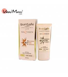 ضد آفتاب سان سیف کرم پودری و پرایمری مکیسان با SPF50 رنگی بژ عاجی