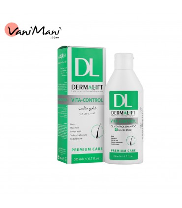 شامپو مو درمالیفت ویتاکنترل مدل Vita-Control مناسب موهای چرب و کف سر چرب حجم 200 میلی لیتر