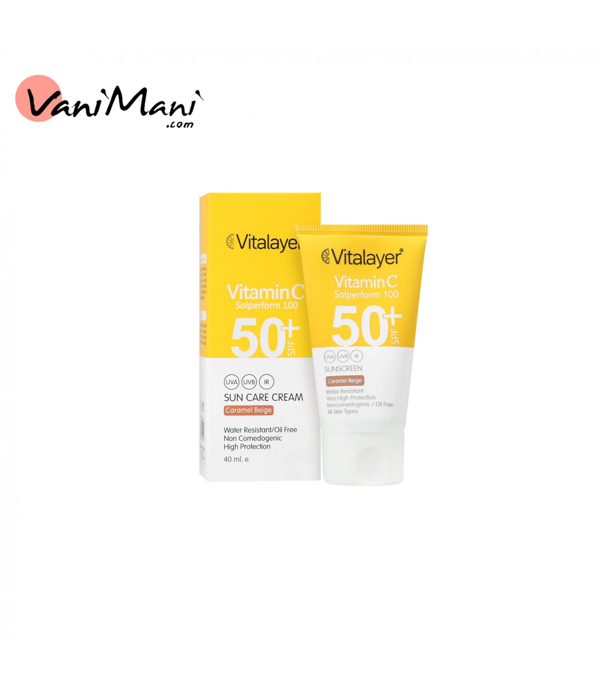 کرم ضد آفتاب ویتالیر vitalayer ویتامین سی SPF50 کارامل بژ 40 میل