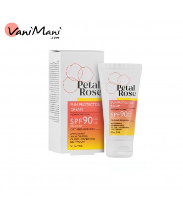 کرم ضد آفتاب بی رنگ پتال رز PETAL ROSE  SPF90 مناسب پوست چرب حجم 50 میلی انقضا 407