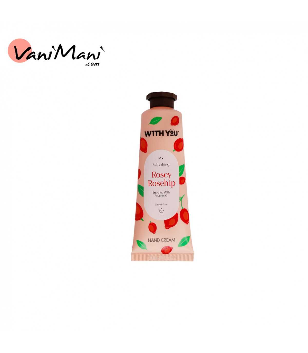 کرم محافظت کننده دست ویت یو With You مدل Rosey Rosehip حاوی میوه گل رز و ویتامین C حجم 50ml